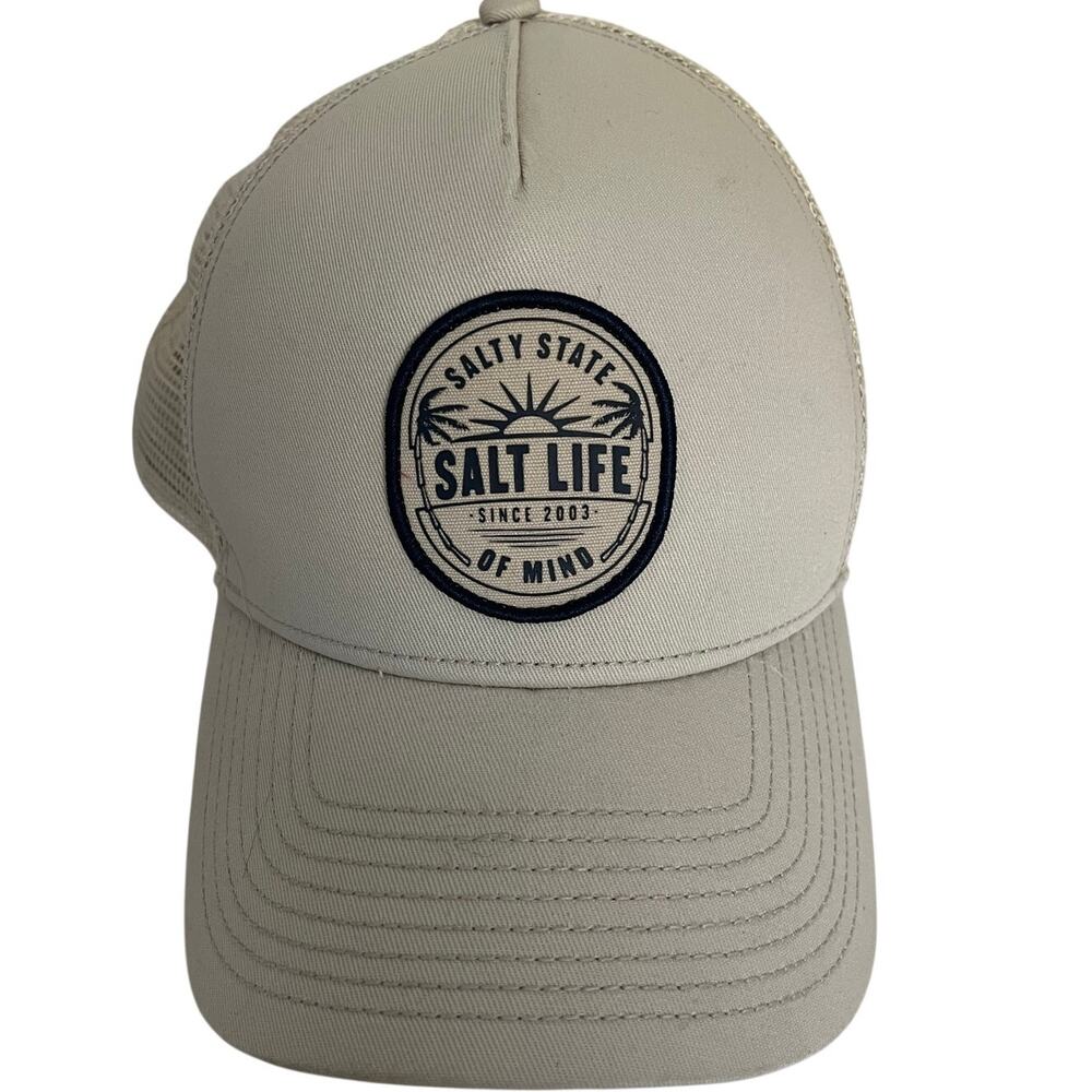 Salt Life Salty State of Mind Trucker Hat Tan Adjustable NWOT Anchor Patch Mesh